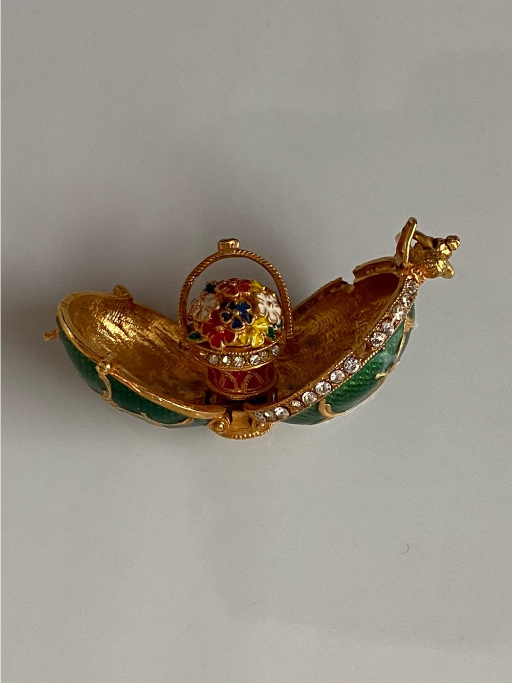 Gold-Tone Green Enamel Egg Necklace Pendant